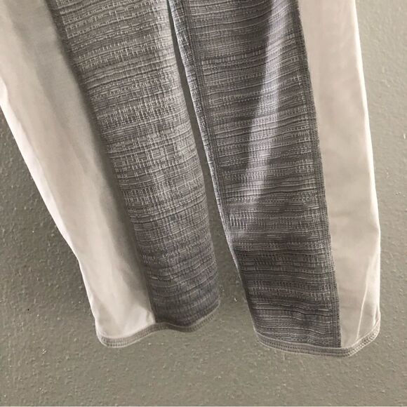Athleta grey calf length white mesh panels yoga workout leggings women’s small - Picture 4 of 8